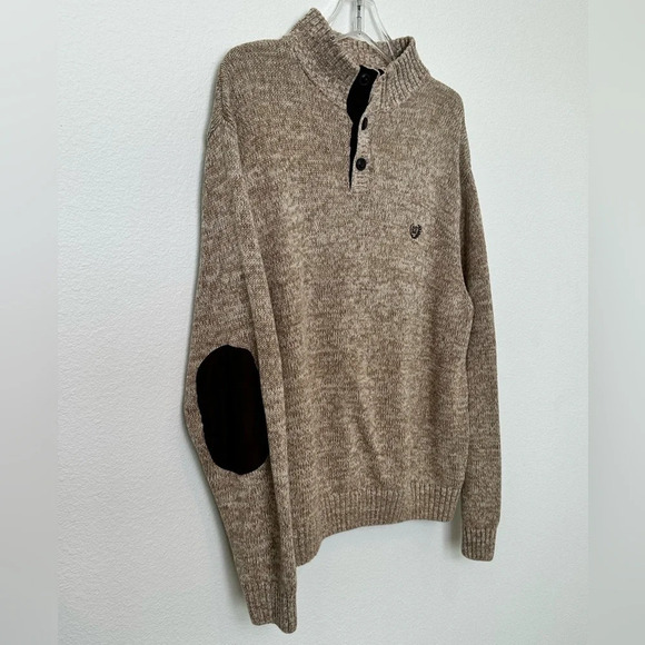 Chaps 100% Cotton Tan Sweater with elbow patches Size XXL - Picture 3 of 12